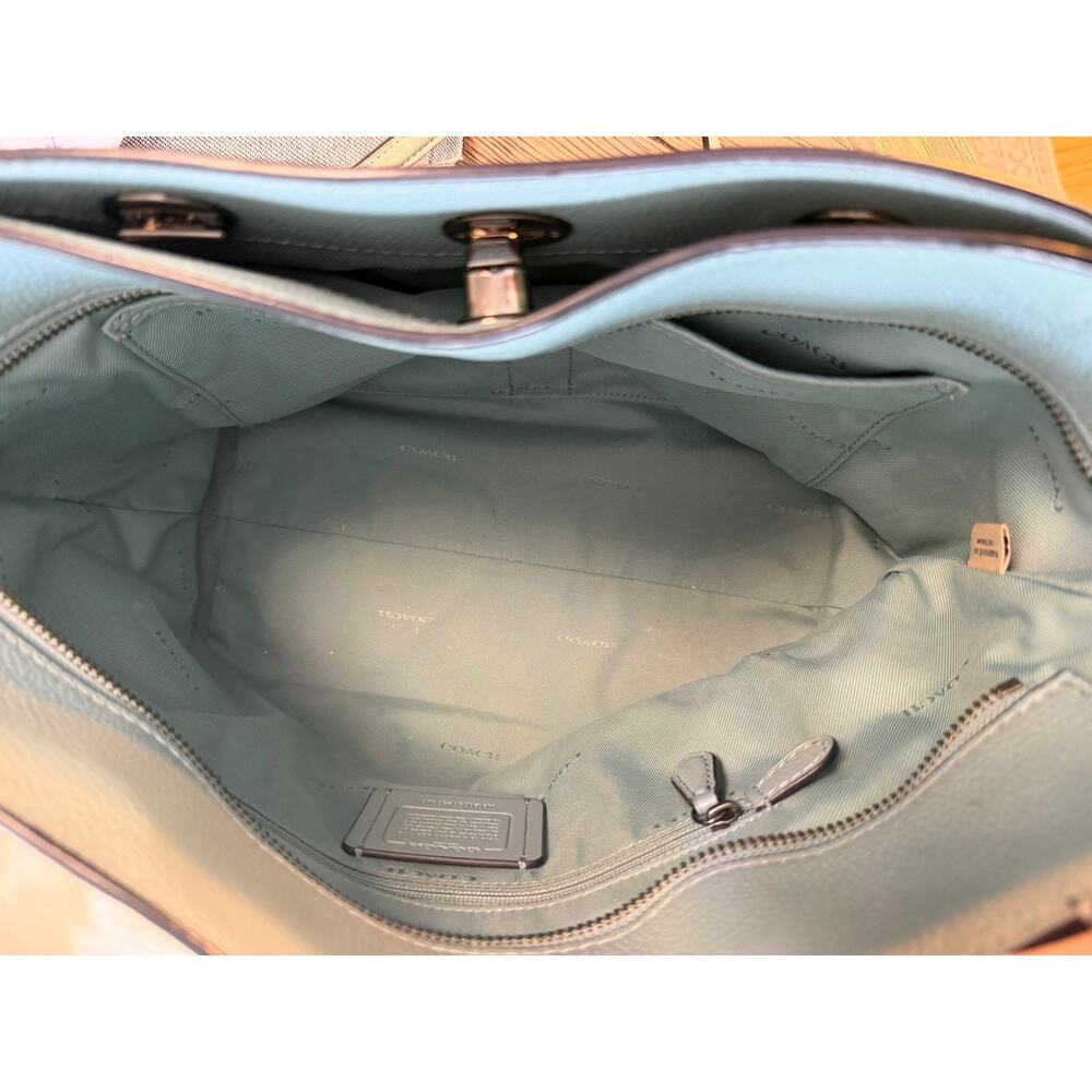 Coach Light Blue Pebbled Shoulder Bag with Chain, Logo, Turn Lock & Tag Accent - Picture 7 of 13